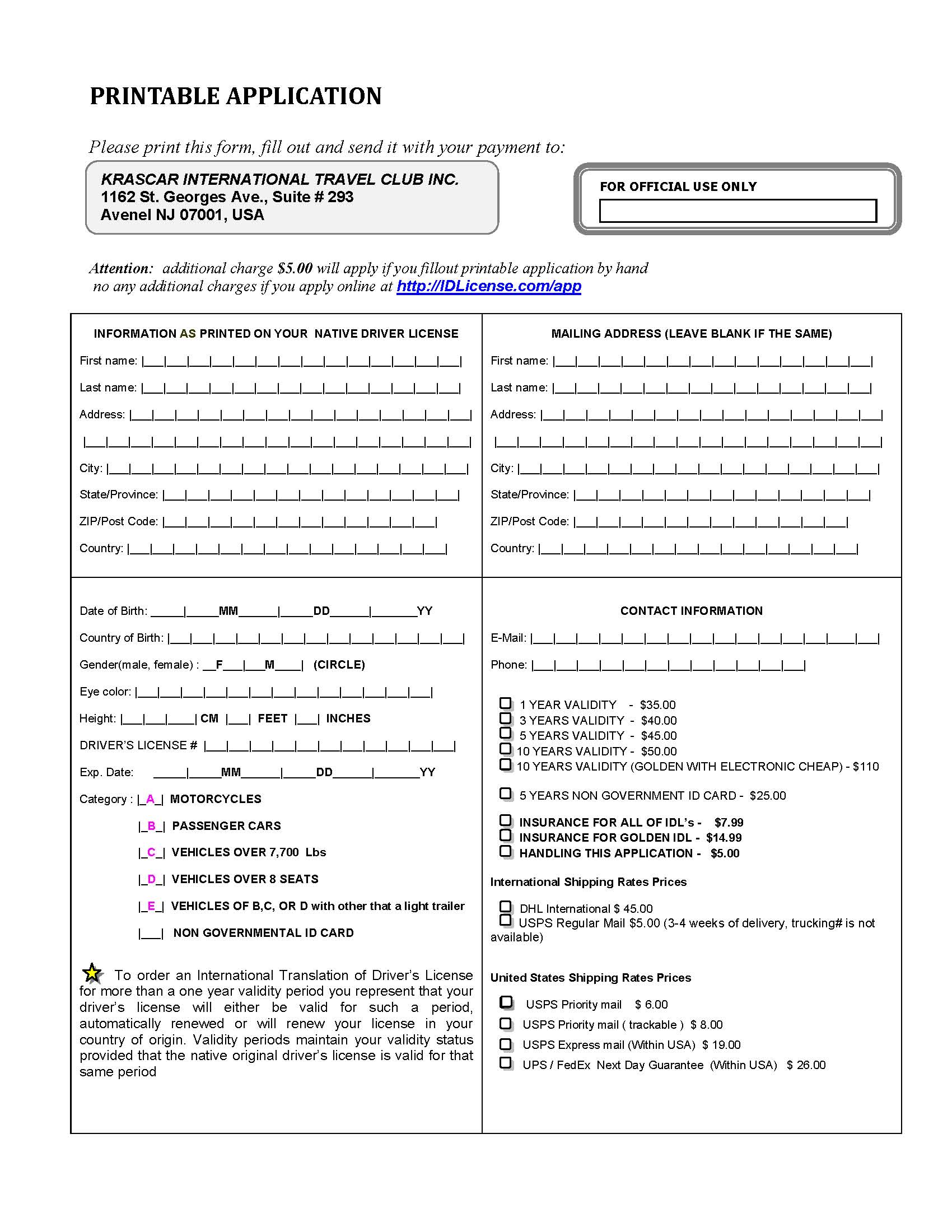 International Drivers License International Driving Document 
